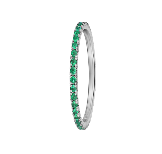 Gorgeous emerald green stones set in micro pave ring