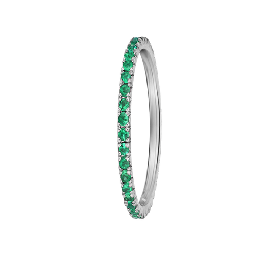 Gorgeous emerald green stones set in micro pave ring