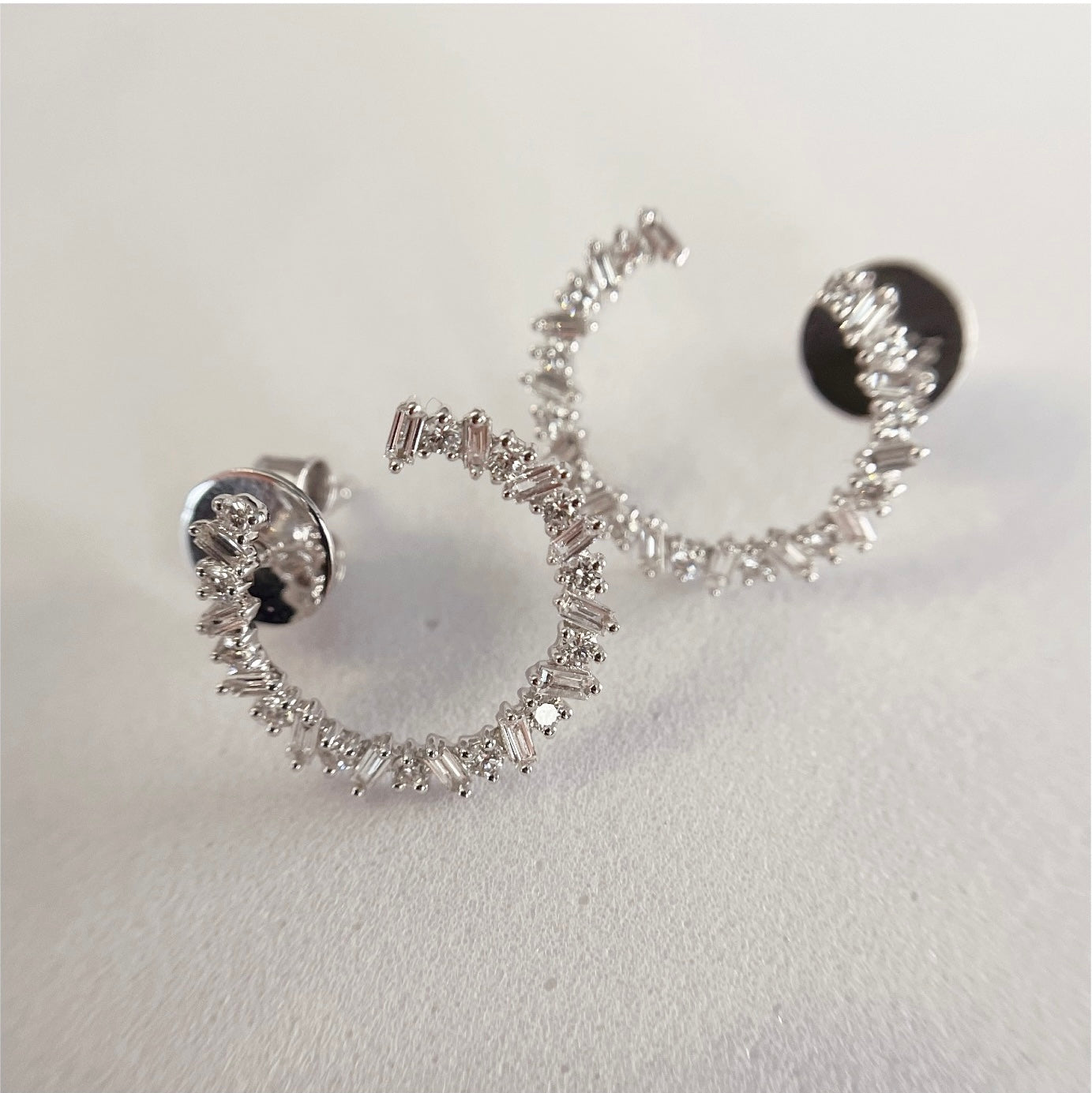 NUNTIUS Diamond and Baguette Stud Hoop Earring