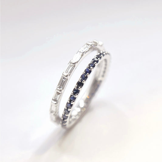 revoir diamond baguette and sapphire stackable criss cross two layer double ring mauni london